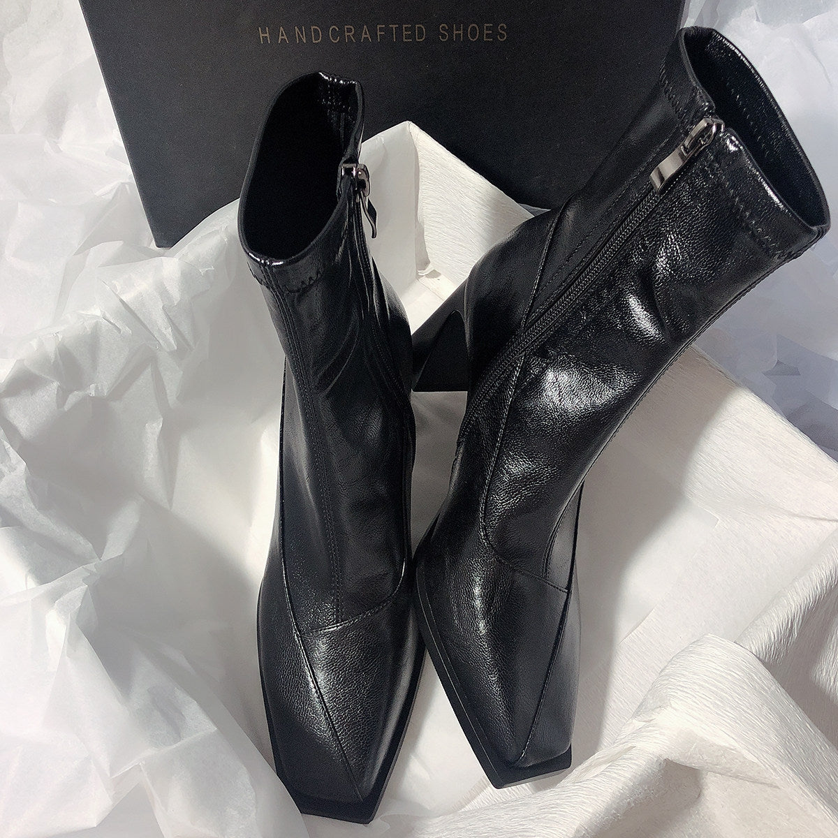 Women's Short Temperament Wild Side Zipper Black Heels
