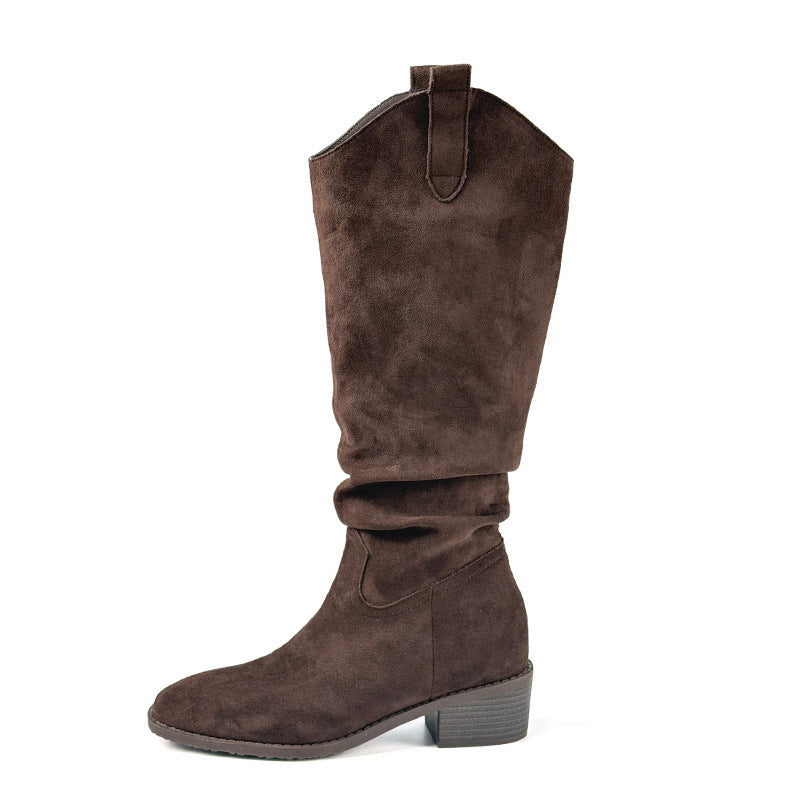 Women's Thick V Cut Martin Invisible Height Increasing Insole Pile Style Women's Leather Boots