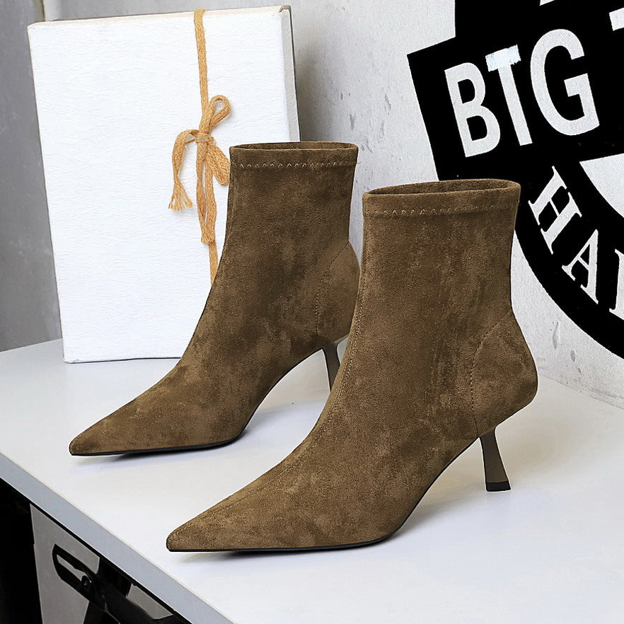 Women's French Classic Retro Suede Pointed Toe Boots