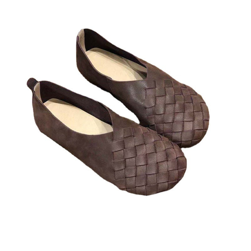 Women's Genuine Pumps Vintage Round Toe Flat Men's Shoes