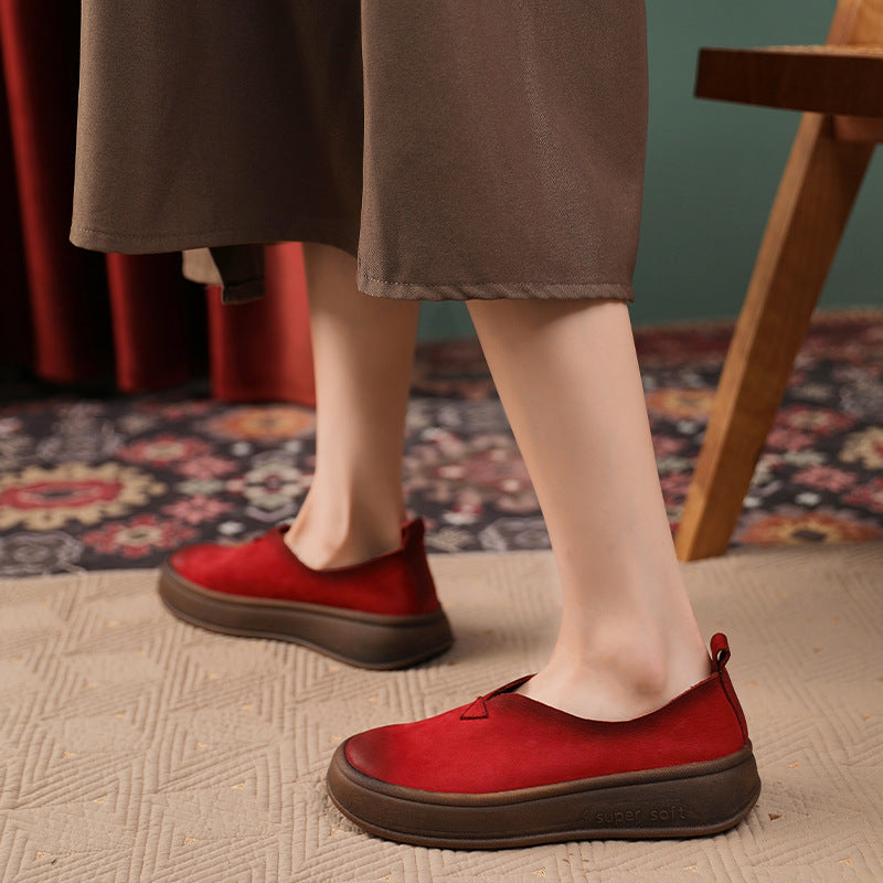 Women's Autumn Round Head Pumps Genuine Platform Casual Shoes