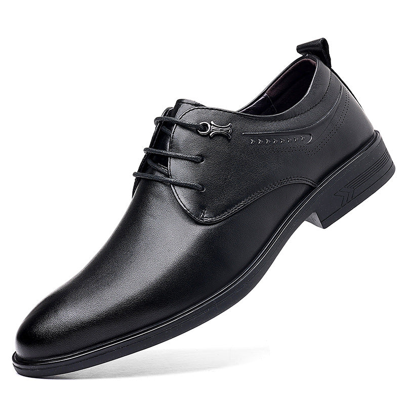 Men's First Layer Cowhide Pumps Business Lace Leather Shoes