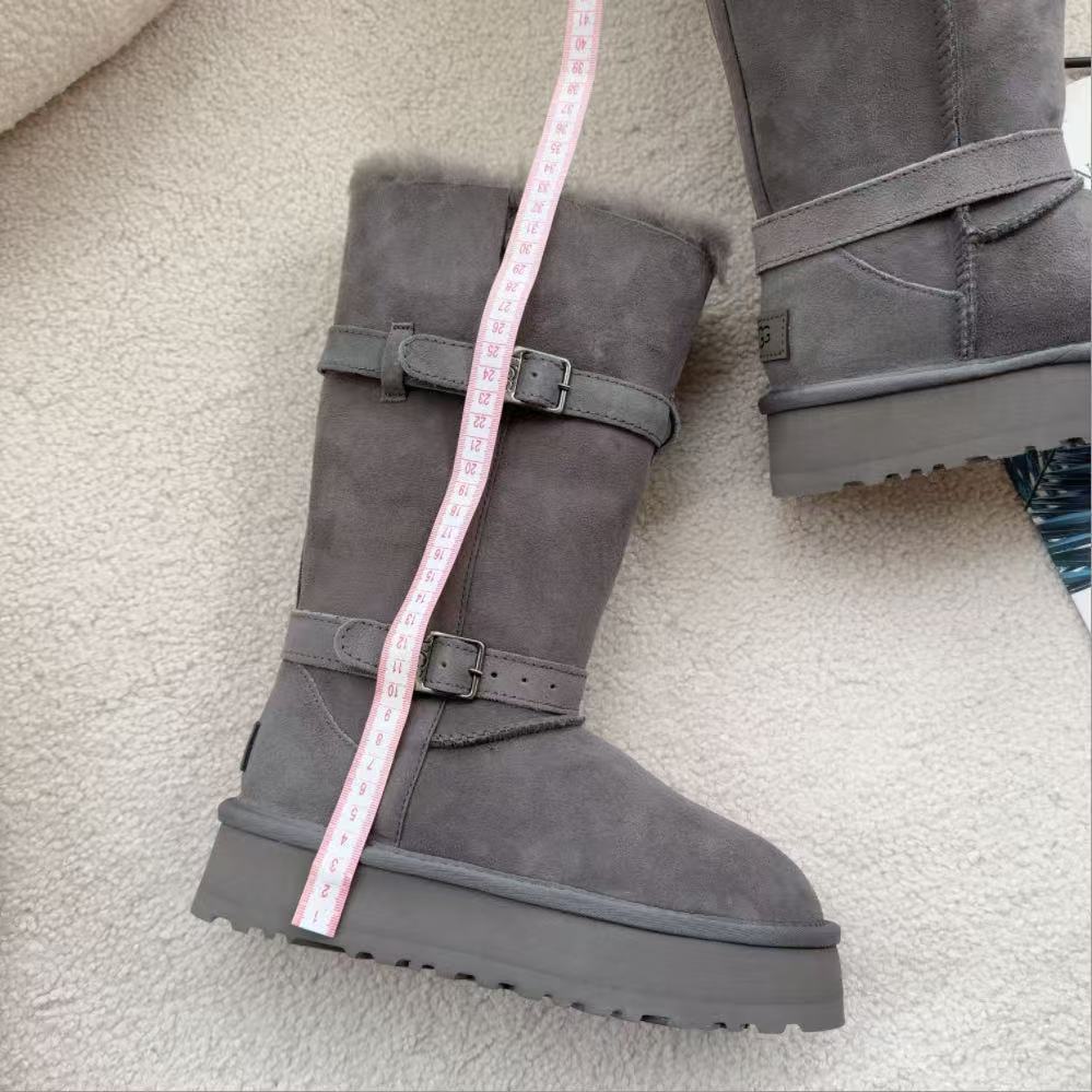 Women's Winter Sheepskin Fur Knight Motorcycle Long Fleece-lined Warm Snow Boots