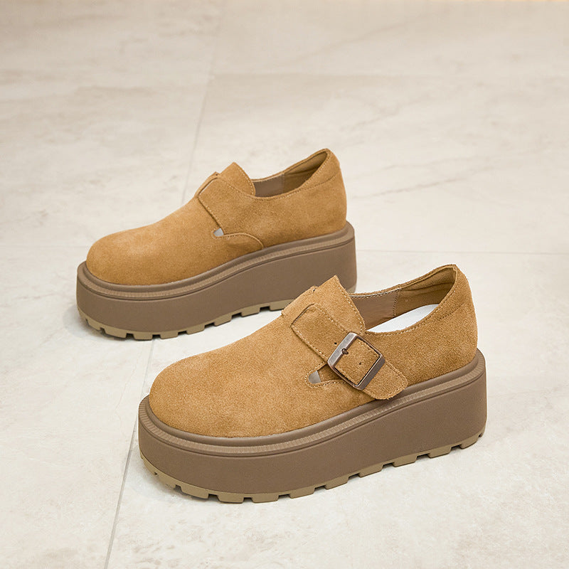 Women's All-inclusive Retro Pumps Platform Height Increasing Genuine Women's Sports Shoes