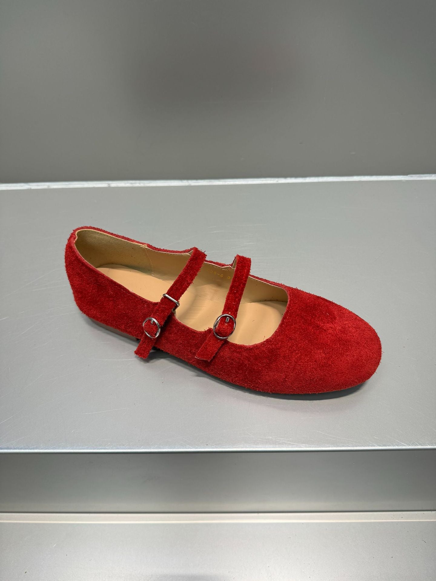 Cow Suede Flat Bottom Ballet Shallow Mouth Design Word Buckle Women's Fashion Shoes