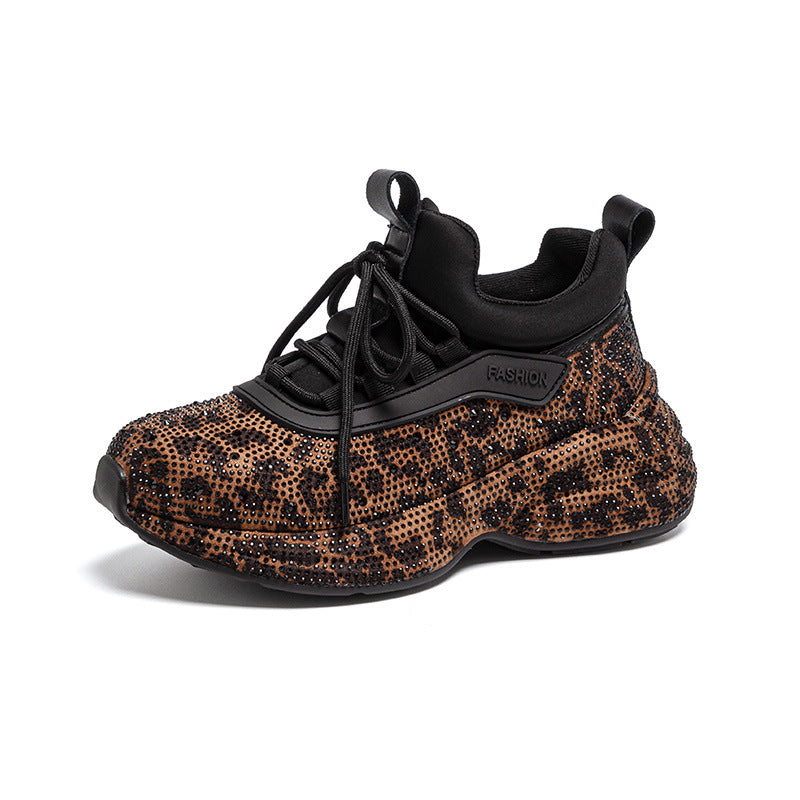 Women's Dad Rhinestone Full Diamond Strap Leopard Women's Casual Shoes