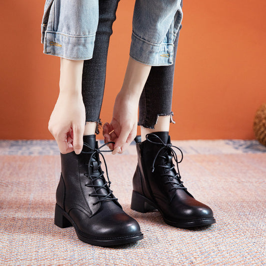 Women's Genuine Cow Soft Bottom Vintage Martin Boots