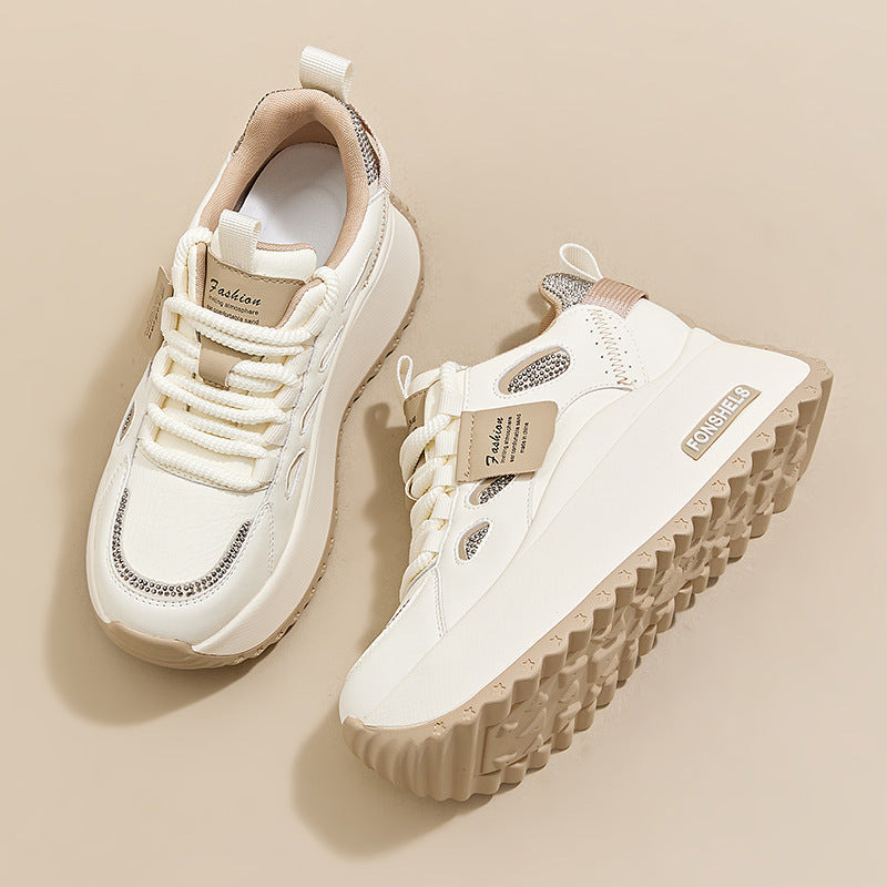 Women's Genuine High Top White Spring Thick Bottom Elevator Wild Sports Women's Casual Shoes