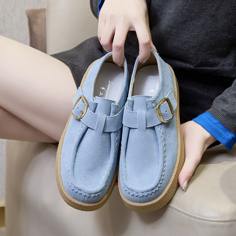 Frosted Thick Bottom Yellow Blue Kangaroo Female Wedge Platform Belt Women's Casual Shoes