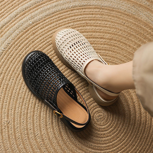 Women's Lightweight Weaving Hollow Thick Bottom Chunky Closed Toe Half Summer Platform Sandals