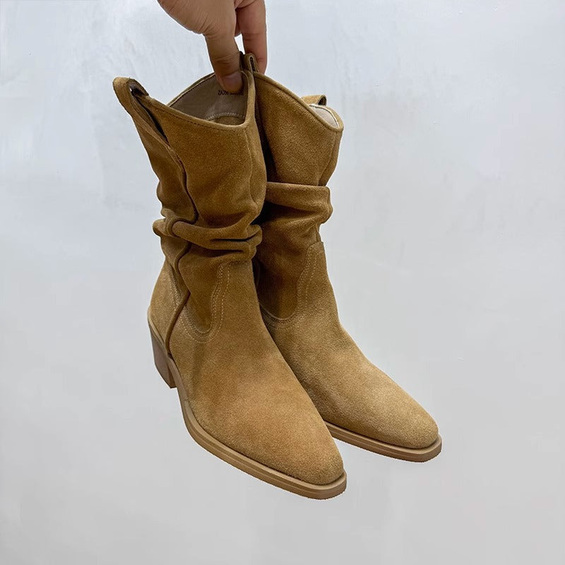 Style Ankle Retro Western Knight V Women's Leather Boots