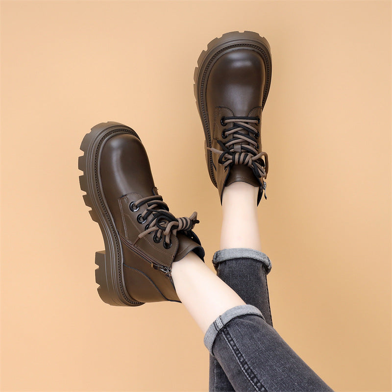 Platform Martin Female Fashion Short Soft Bottom Black Women's Leather Boots