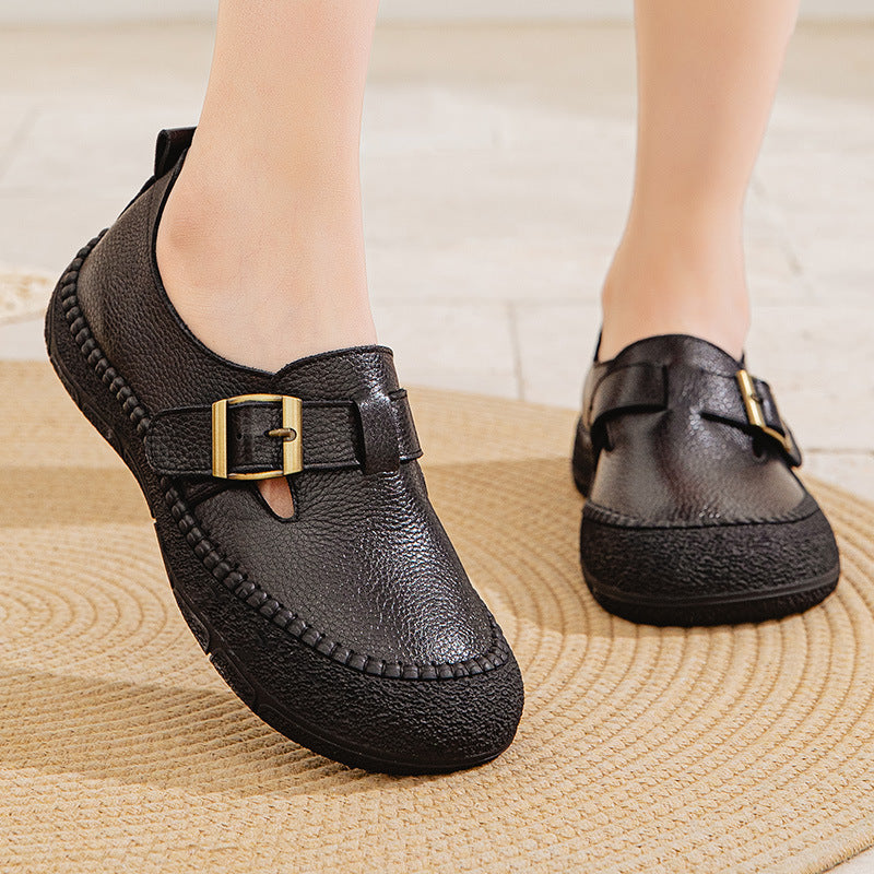 Women's Mom Genuine Flat-soled Pumps Comfortable Middle-aged Mother Shoes