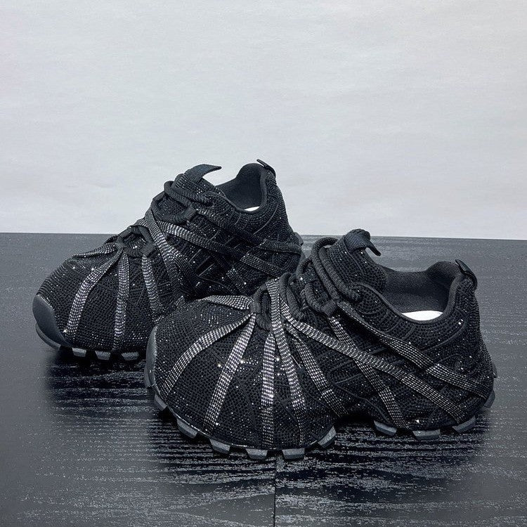 Women's Large Size Paris Starry Rhinestone Platform Dad Women's Sports Shoes