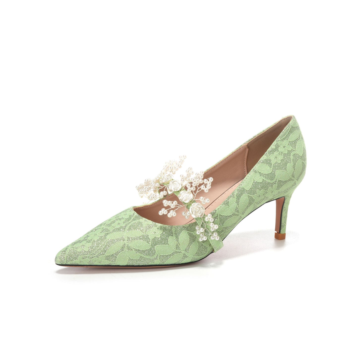 Satin French Lace Wedding Banquet Dress Stiletto High Women's Fashion Shoes