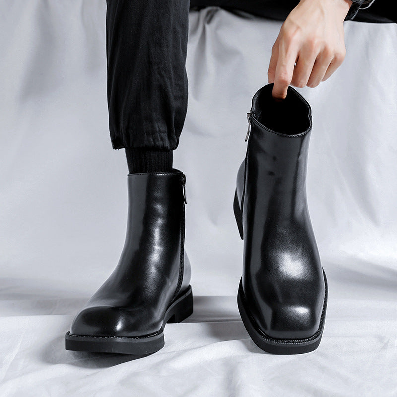 Men's Autumn Green Round Head Thick Bottom Side Boots