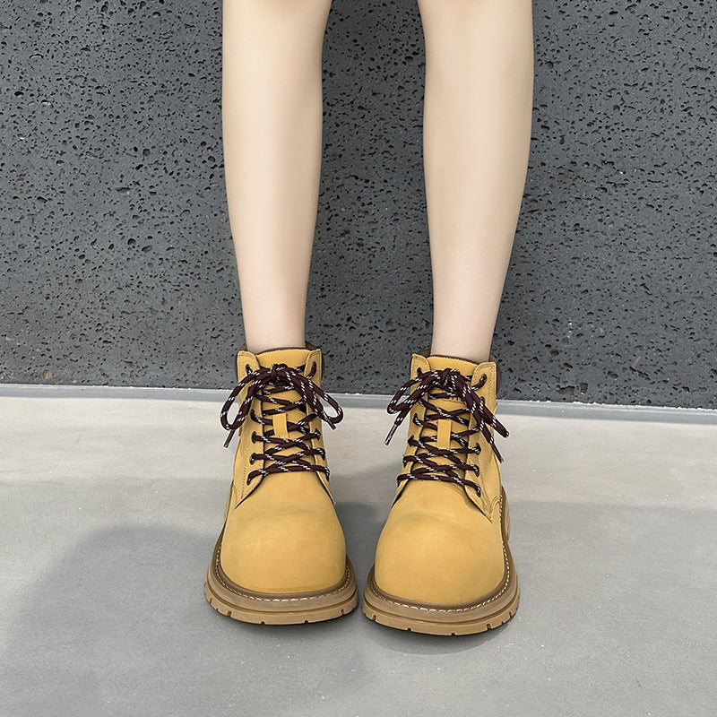 Women's Martin For Spring Thick-soled Big Head British Style Ankle Outdoor Women's Leather Boots