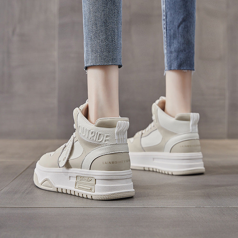 Women's Sports Style High Top White Genuine Sneakers