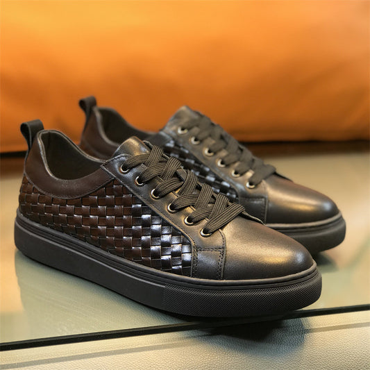 Men's Genuine Braided First Layer Cowhide Board Sneakers