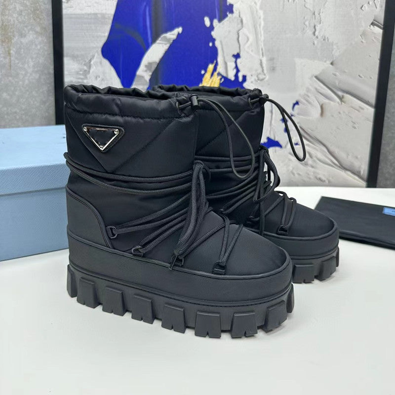 Women's Raise The Bottom Nylon Fabric Contraction Band Snow Boots
