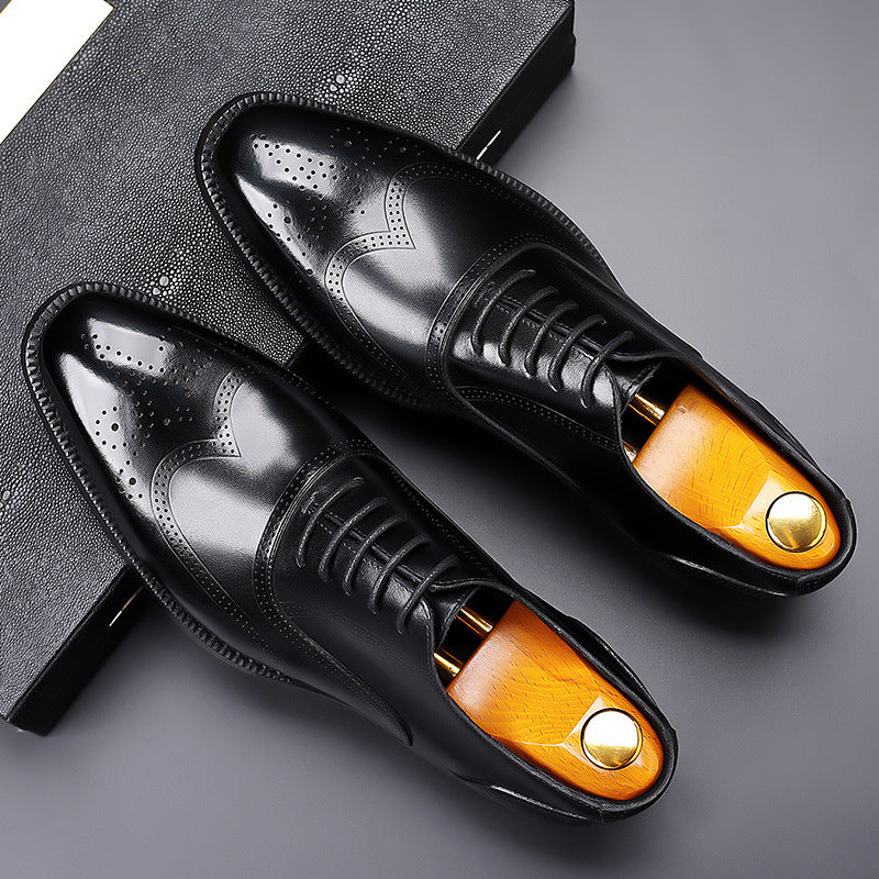 Men's Business Formal Genuine Breathable Full Grain Cowhide Brogue Leather Shoes