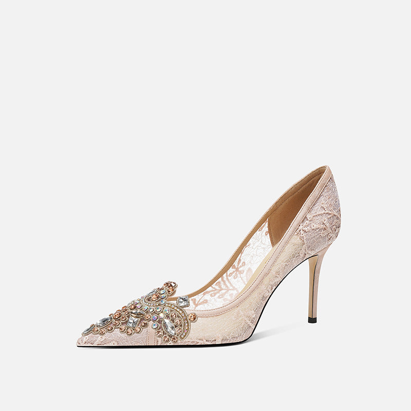 Wedding Dress Two-way Banquet Crystal High Rhinestone Heels