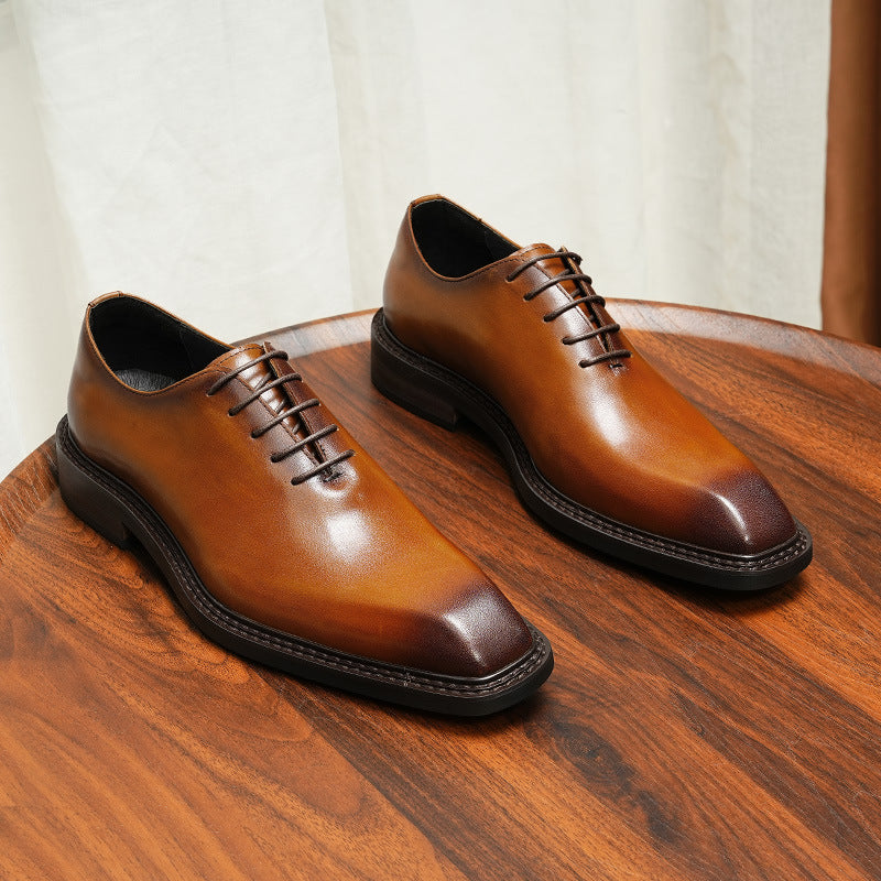 Men's Summer Wedding Business Formal Wear British Square Toe Leather Shoes
