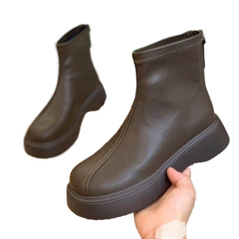 Women's Martin Thick Bottom Height Increasing Soft Comfortable Thin Short Round Women's Leather Boots