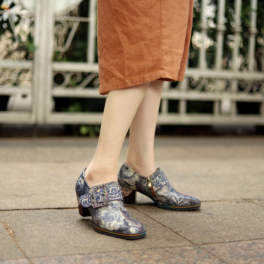 Women's Chinese Retro Style Ink Painting Printing Heels