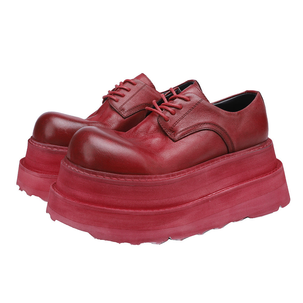 Women's High-grade Pure Washed Cowhide Retro Platform Leather Shoes
