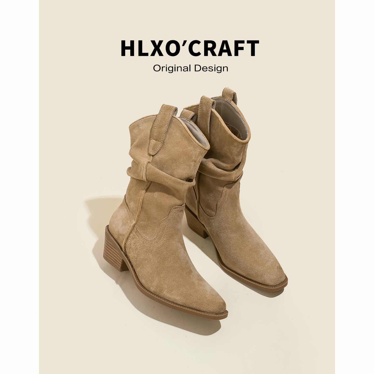 Women's Middle Height Increasing Insole Chunky Ankle Skinny Pleated Pile Heels