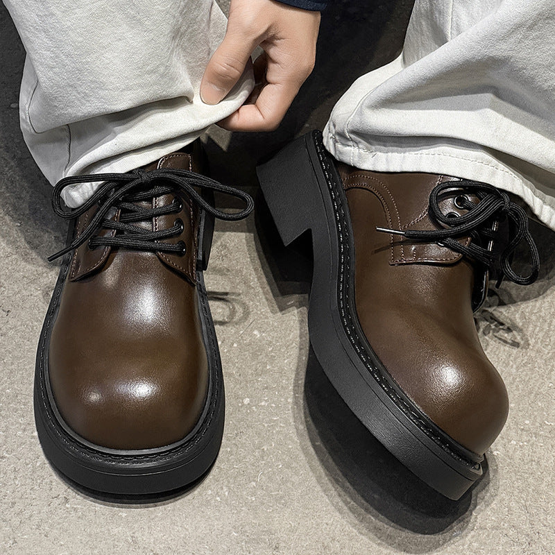 Fashion Derby Thick Bottom Increased Niche Men's Casual Leather Shoes
