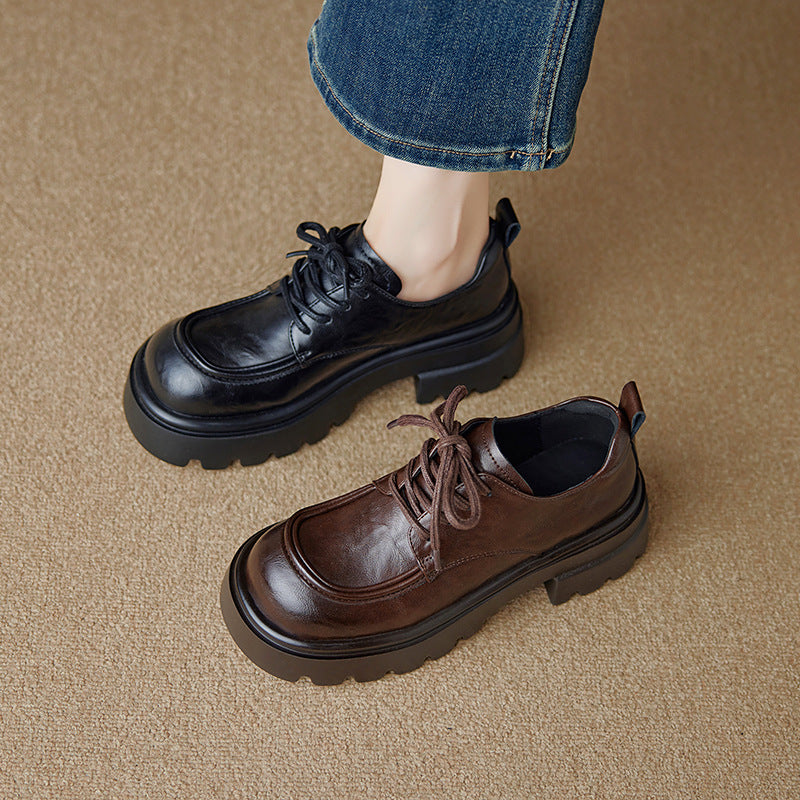 Women's British Style Retro High Autumn Small Heightened Single Layer Loafers