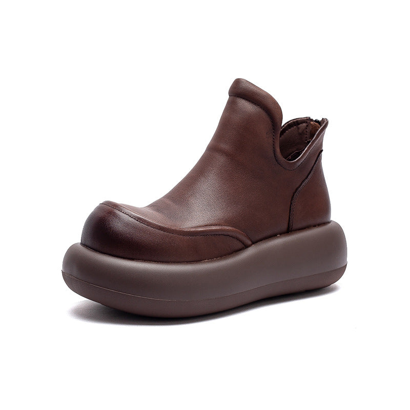 Women's Cowhide Retro Height Increasing Single-layer Ankle Design Women's Shoes