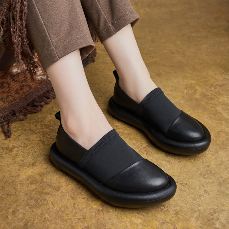 Women's Autumn Genuine Retro Platform Fashion Slip-on Flat Stretch Pumps Pointed Women's Casual Shoes
