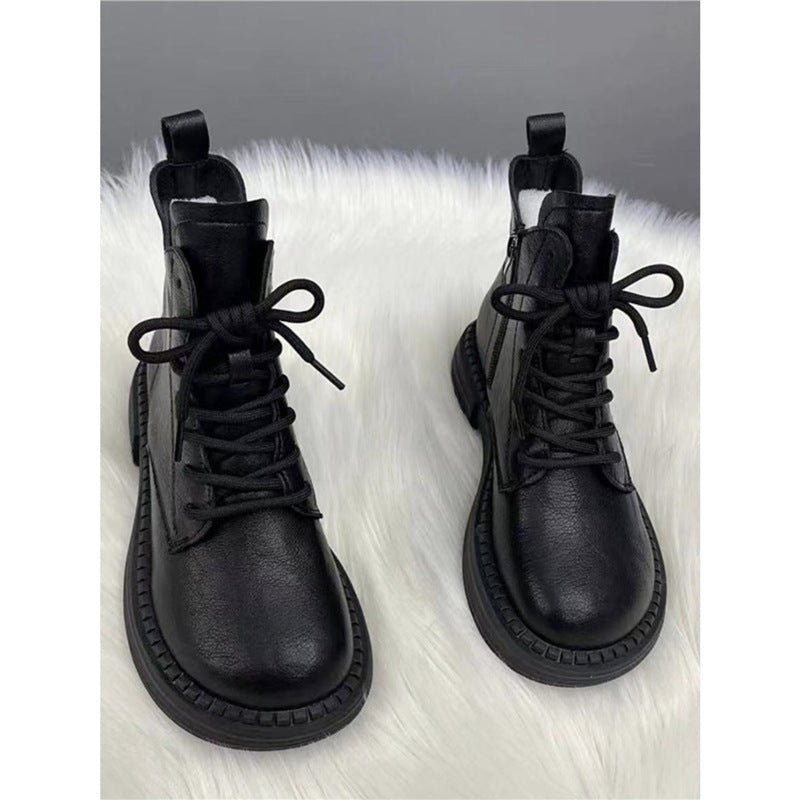 Women's Flat Martens British Style Thick Bottom Women's Leather Boots