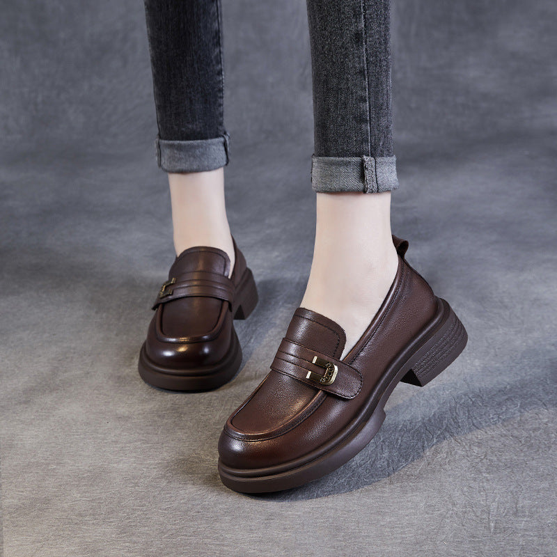Fashion Genuine Platform Round Head British Leather Shoes