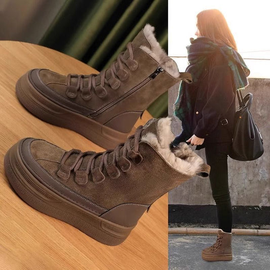 Women's Platform Winter Fur Integrated Mid Short Plus Women's Leather Boots
