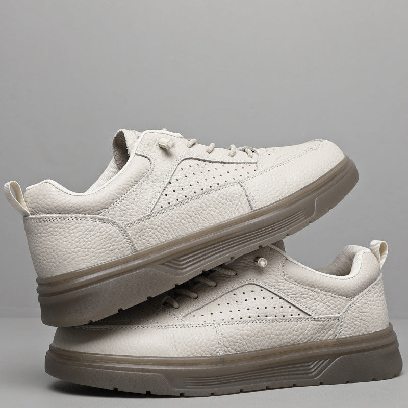 Men's Versatile White Fashion Soft Surface Platform Breathable Summer Hollow Men's Casual Leather Shoes
