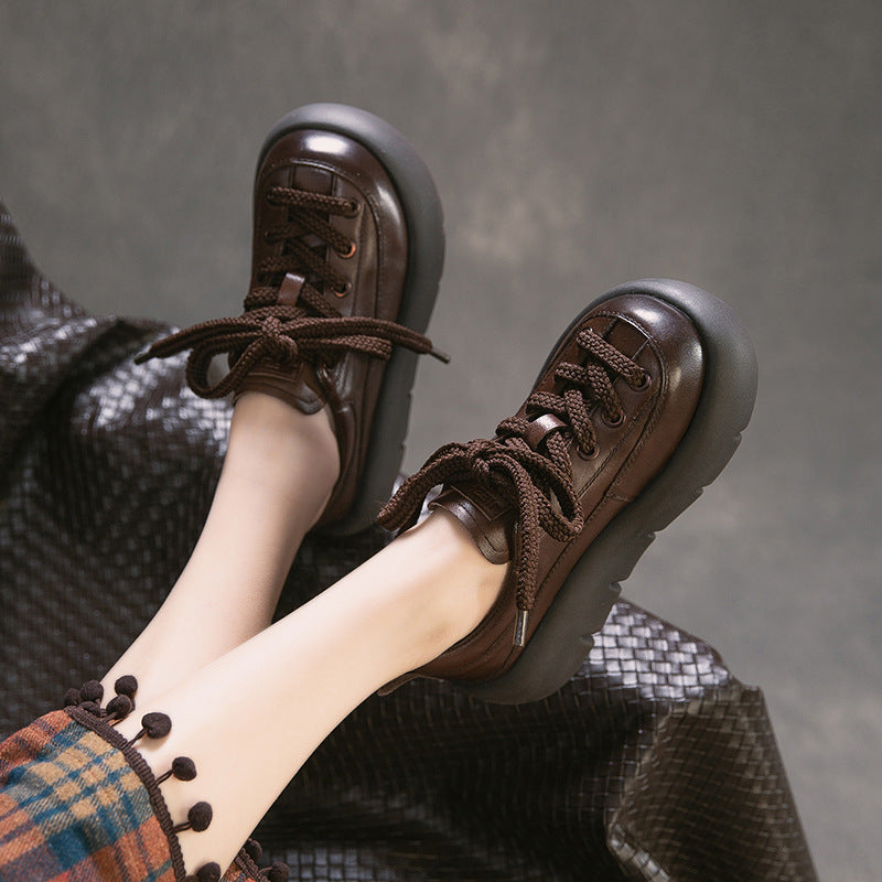 Women's Retro Height Increasing Inside Outside Cowhide Men's Shoes