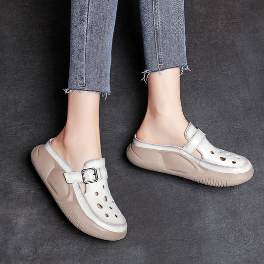 Women's Genuine Retro Closed Toe Platform Muffin Slippers