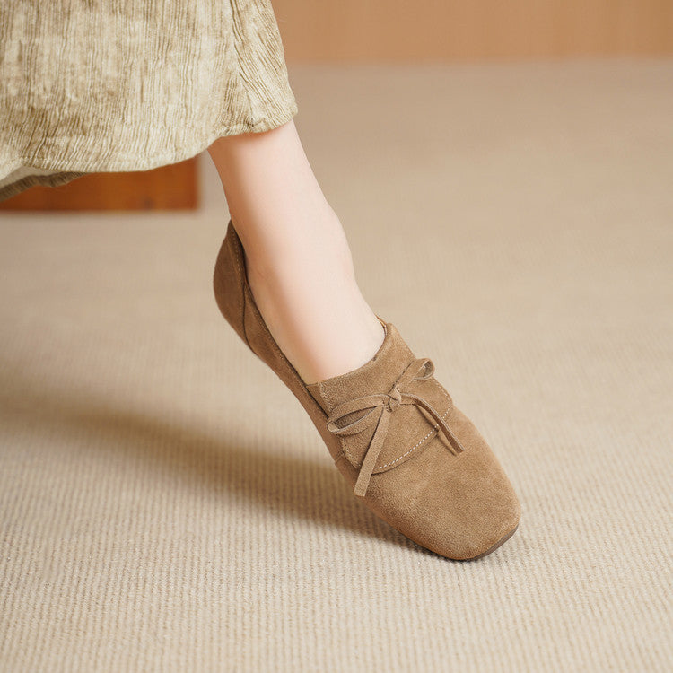 Women's Square Toe Genuine Ballet Spring Bow Women's Fashion Shoes