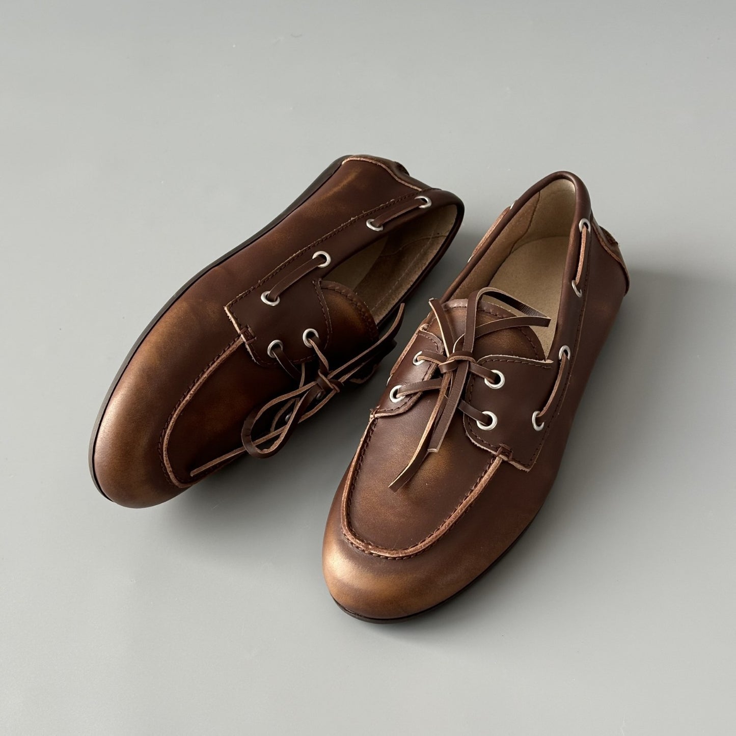Women's Flat Boat Round Toe Doug Single-layer Leather Shoes