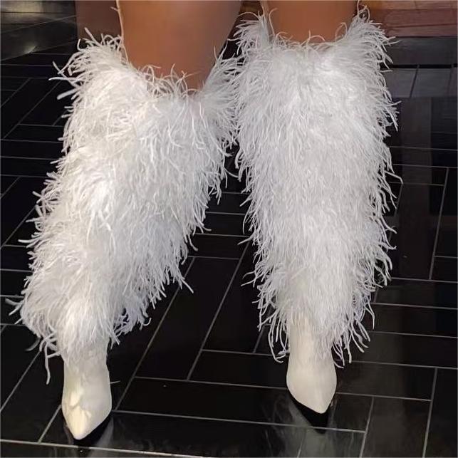 Women's Special Stiletto Fur Warm Fashion High-heel Pointed High Women's Leather Boots