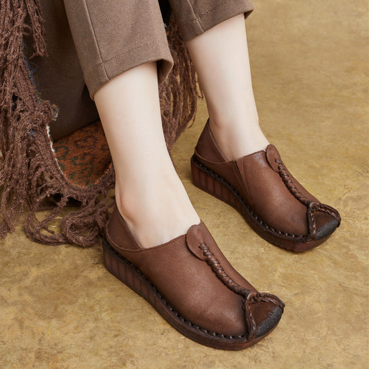 Vintage Genuine Soft Bottom Wedge Platform Flat-heeled Women's Casual Shoes