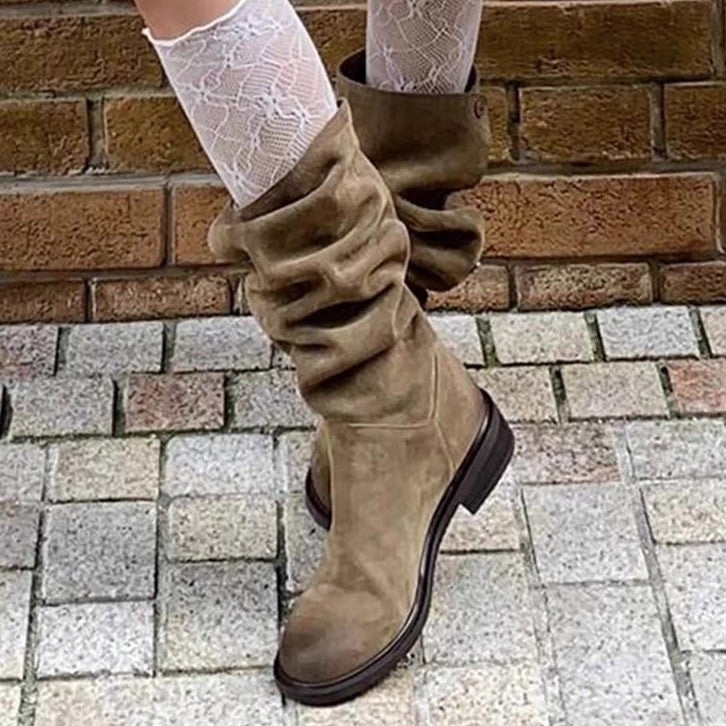 Vintage Suede Round Head Chunky Pile Boots