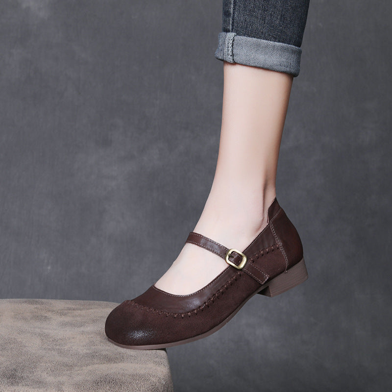 Women's Cowhide Retro Flat Mary Jane Four Soft Women's Shoes