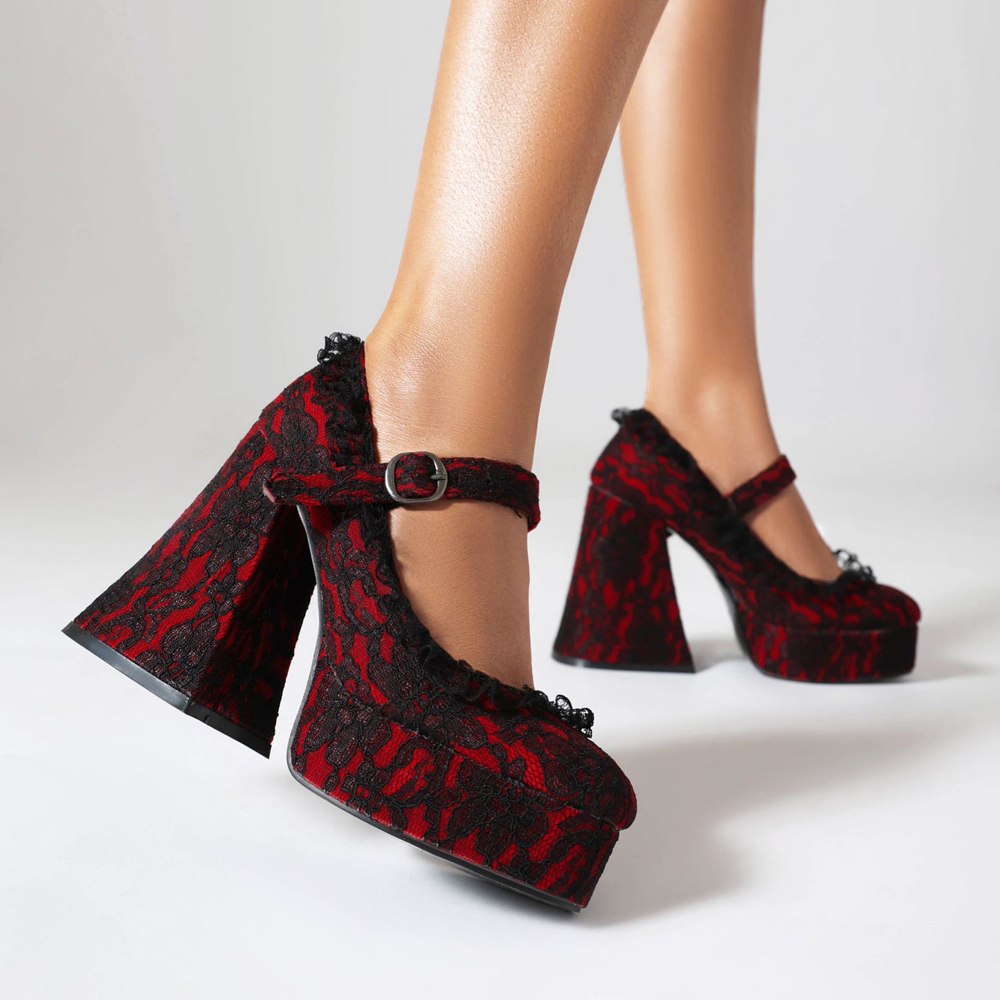 Waterproof Platform High Elegant Thick Bottom Lace Edge Mary Jane Heels
