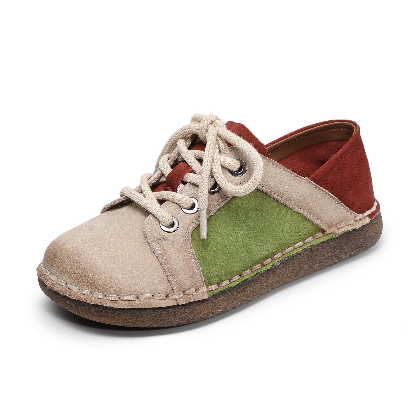 Women's Layer Cowhide Handmade Retro Color Matching Spring Comfortable Flat Ethnic Men's Shoes