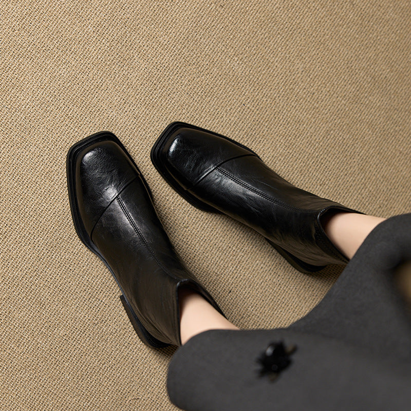 Women's French Style Retro Thin Female Chunky Women's Leather Boots